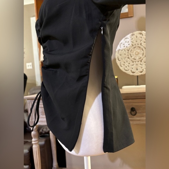 CECE RUCHED FRONT & RUCHED SLEEVES BLACK POLY BLEND BLOUSE SIZE SMALL - Picture 4 of 6